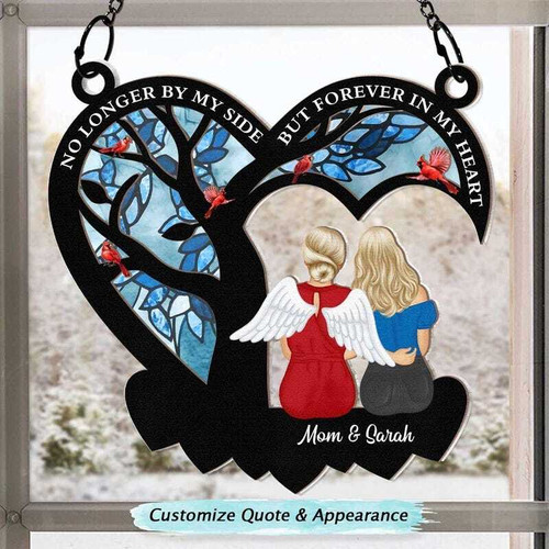 Memorial suncatcher window decor with 'Forever In My Heart' message, mother-daughter tribute and remembrance gift for mom. | Familywalldecor