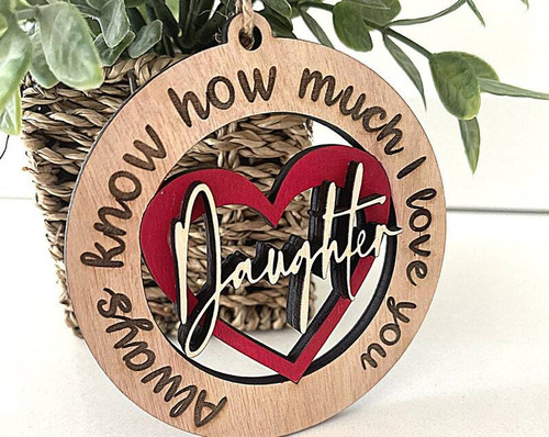 Mother-daughter art wooden ornament, personalized with names and dates, heartfelt saying, gift for mom or cozy home decor | Familywalldecor