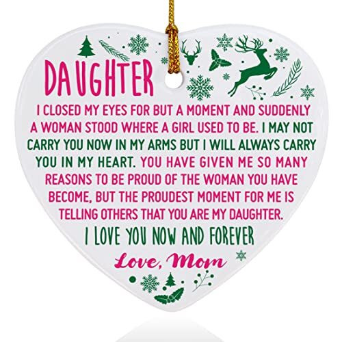 Mother-daughter art ornament with 'I Love You Forever' text, Christmas tree keepsake gift from mom to daughter | Familywalldecor