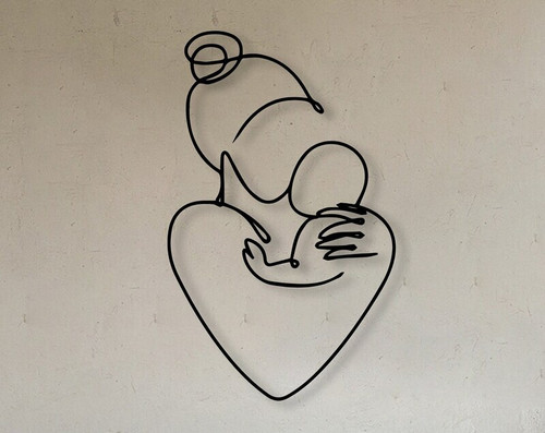 Mother and son metal sign minimalist wall art, tender silhouette for new baby gift and nursery decor, modern keepsake | Family Wall Decor