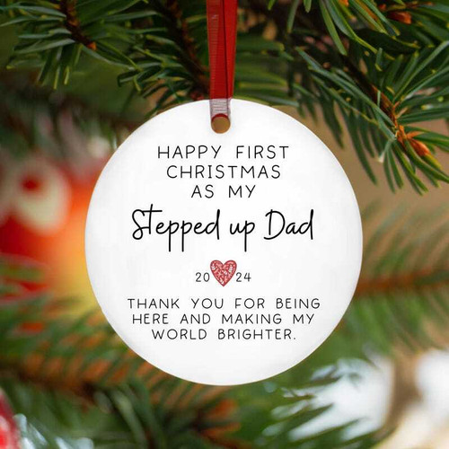 First Christmas step dad ornament, personalized with name and year, heartfelt keepsake for dad's first holiday on the tree | Familywalldecor