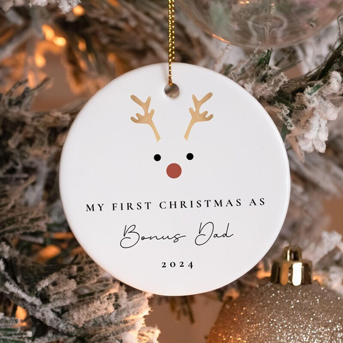 First Christmas step dad gift ornament from daughter, heartfelt holiday keepsake to honor a new bonus dad on a Christmas tree | Familywalldecor