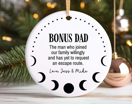 Step dad ornament personalized for Christmas tree, custom names and year; bonus dad gift for Father’s Day or Hanukkah. | Family Wall Decor
