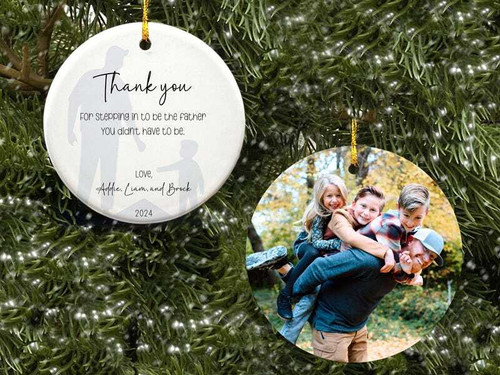 Step dad Christmas ornament gift from kids, personalized with custom name; heartfelt bonus dad holiday tree decoration | Familywalldecor