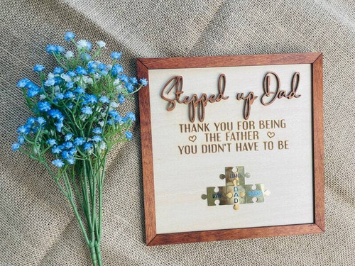 Father's Day step dad gift wooden sign with custom names, rustic home decor accent for wall or mantel, heartfelt keepsake | Family Wall Decor