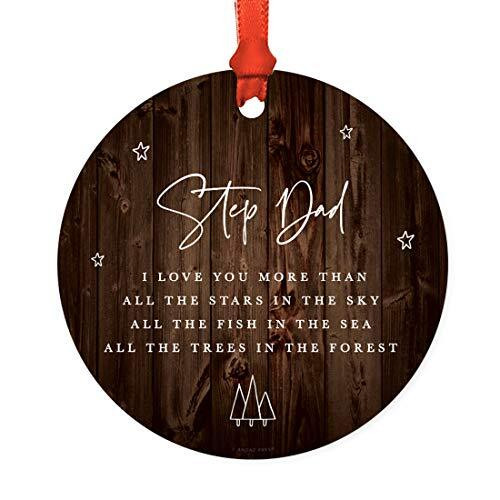 Rustic stepdad Christmas ornament with an I love you more message, heartfelt holiday tree decor and a gift for stepfather | Family Wall Decor