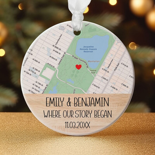 Where we met map ornament with custom city map design, personalized with names and date, couples anniversary gift keepsake | Family Wall Decor