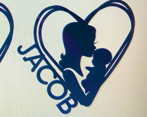 Mother–son metal wall art sign with heart-surround design, personalized with names; nursery or baby room decor; new mom gift | Family Wall Decor