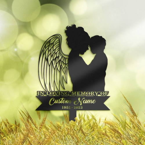 Mother and son memorial metal sign grave marker in powder-coated steel, personalized with names and dates, in memory | Family Wall Decor