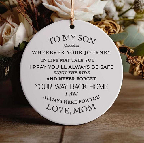 Mother Son ornament personalized Christmas decoration with custom names and year, heartfelt gift for sons from mom | Familywalldecor