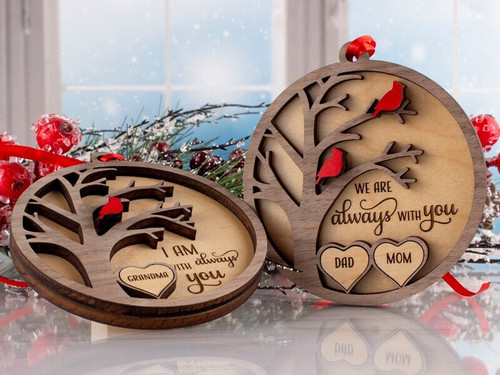 Memorial tree art Christmas ornament with personalized names and dates, a heartfelt remembrance keepsake honoring Dad or Mom | Familywalldecor