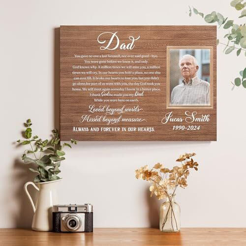 Memorial canvas for Dad with personalized name and dates, a sympathy remembrance gift, an ideal Christmas keepsake | Family Wall Decor