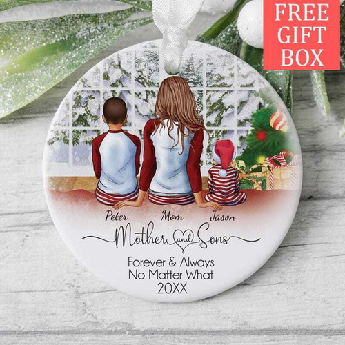 Mother son ornament keepsake, personalized with names and date, heartfelt gift for mom's birthday, emotional wall art accent | Familywalldecor