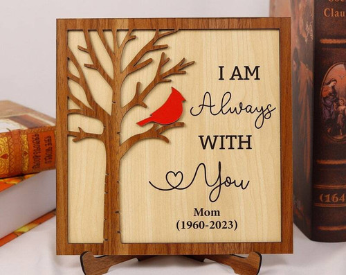 memorial wood sign with "I am always with you" quote, rustic wall decor, sympathy gift for loss in loving memory | Family Wall Decor