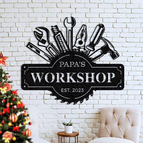 Father's Day metal sign personalized for Dad's garage workshop, custom name and year 2024, unique wall decor gift | Familywalldecor
