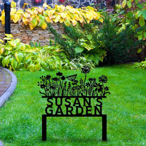 personalized metal garden stake for grandma's garden, custom names under "grandma's garden" script with floral accents, outdoor yard gift | Family Wall Decor
