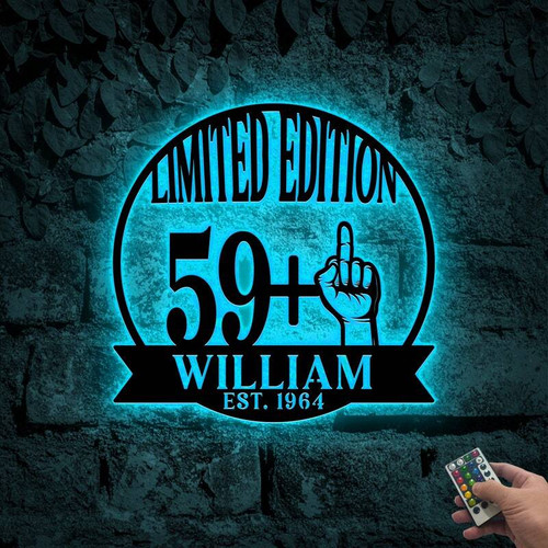 60th birthday metal wall art with lights, personalized with name and year, gift for dad or husband, LED, black metal decor | Familywalldecor