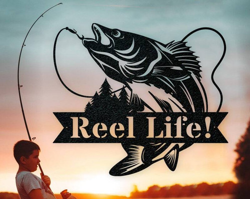 Walleye metal fish sign, outdoor wall decor for Dad and fishing hobbyists, ideal for patio, garage, or lake cabin | Familywalldecor