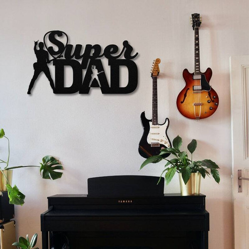 Guitar metal sign for Dad, personalized with family name; ideal wall decor for music rooms, a gift for guitar players | Family Wall Decor