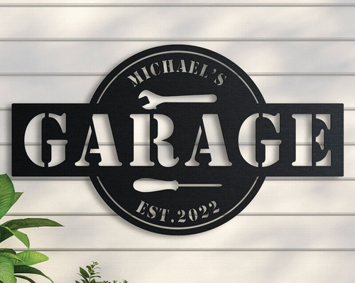 Garage metal sign for dad, personalized with name; man cave wall decor, custom cut metal plaque, thoughtful Father's Day gift | Familywalldecor