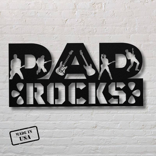 Dad guitar metal sign art with guitar silhouette, ideal Father's Day gift, music room or outdoor decor for guitarist dads | Familywalldecor