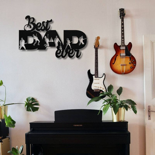 Guitar metal sign personalized with Best Dad Ever and custom name, wall decor for dad's music room, Father's Day gift | Familywalldecor