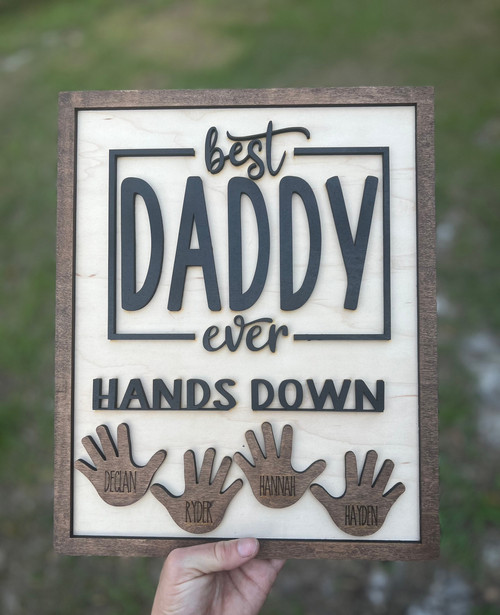 Best Dad Ever engraved wooden sign, rustic wall decor from kids, dark walnut finish, plaque, Father’s Day gift for dad | Familywalldecor