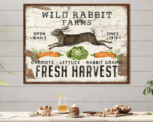 Rustic farmhouse Easter rabbit canvas wall art, large vintage print in neutral tones for living room decor, portrait. | Familywalldecor