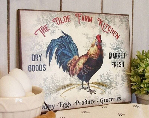 Rustic rooster farmhouse canvas art for kitchen, personalized with family name, shabby chic style for country home decor | Family Wall Decor