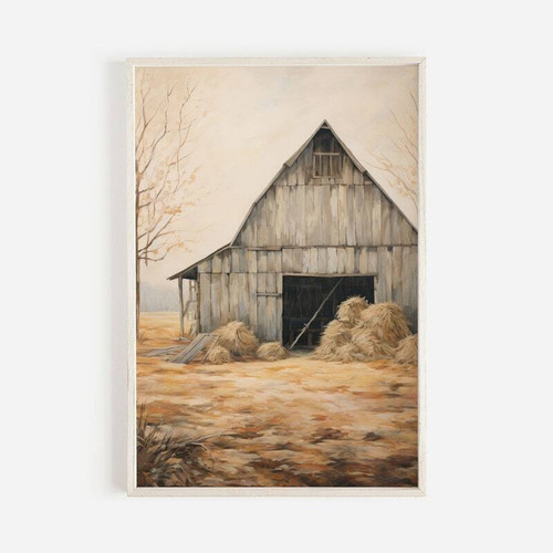 Vintage countryside barn canvas print for rustic farmhouse decor, adding warm rural charm to living room or entryway wall | Family Wall Decor