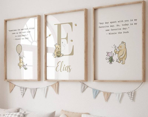 Custom Winnie The Pooh Canvas - Beloved Baby Nursery D�cor | Family Wall Decor