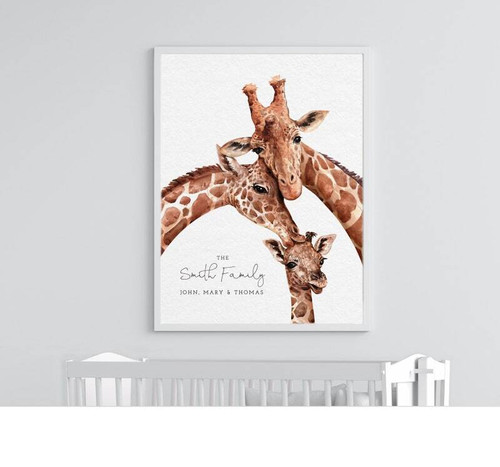 Safari giraffe nursery canvas with personalized baby name, adorable design for newborn gift and baby room wall decor | Family Wall Decor