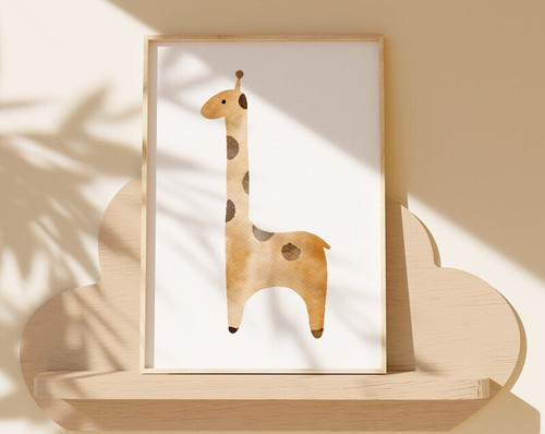 Giraffe canvas wall art with safari theme for nursery decor, soft neutral tones, ideal baby shower gift for a new arrival | Family Wall Decor