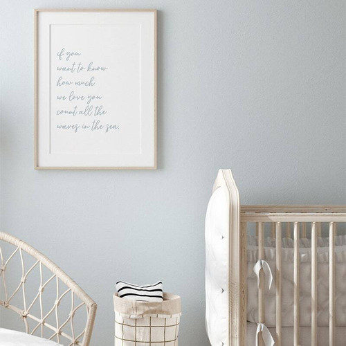 Nautical nursery canvas art featuring ocean waves and a sweet nursery quote, coastal blue palette for baby’s room wall decor | Family Wall Decor