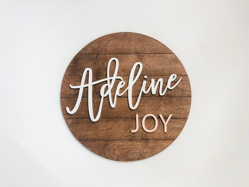 Baby girl name round wood sign personalized with custom name for nursery wall decor, round wooden plaque for newborn room | Familywalldecor