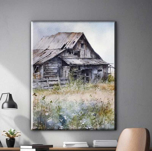 Touching Rustic Farmhouse Canvas With Watercolor Barn Art For Living Room Decor | Family Wall Decor