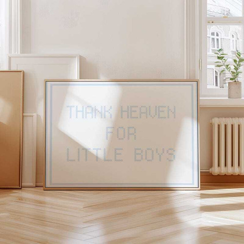 Thank Heaven quote canvas wall art, vintage blue design for baby boy nursery decor, sweet gift for newborn or baby shower | Family Wall Decor
