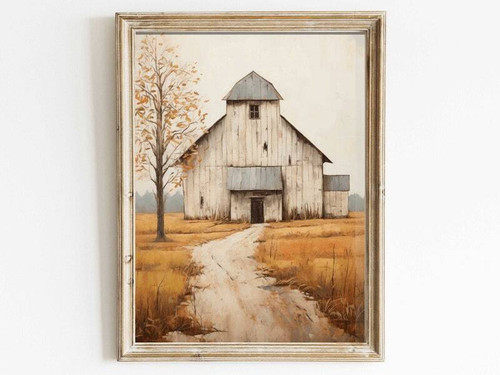 Vintage rustic barn canvas art for farmhouse living room decor, country wall accent in warm earthy tones, landscape view. | Family Wall Decor