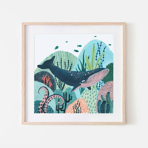 Whale canvas wall art in a nautical under the sea theme, sweet ocean decor for baby nursery and baby room walls | Family Wall Decor