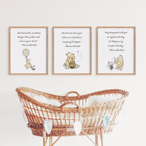 Winnie the Pooh canvas art, classic storybook scene in soft pastels, landscape layout for nursery wall decor in kids' room | Family Wall Decor