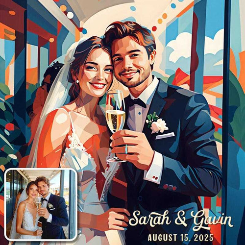 Couple canvas with modern pop art abstract portrait, personalized with names and wedding date; wedding gift for newlyweds | Familywalldecor