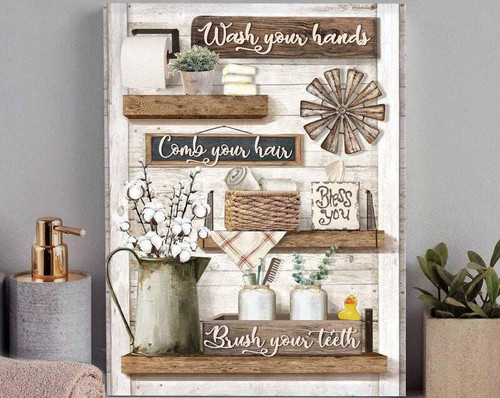 Custom Farmhouse Bathroom Rules Canvas for Kids' Rustic Decor | Family Wall Decor