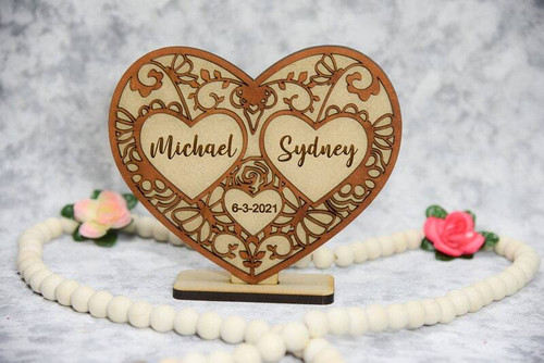 Mom's anniversary wooden heart sign, personalized engraved wood plaque with custom names and date; gift for Valentine's Day | Familywalldecor