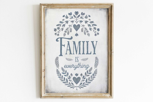 Family Is Everything quote canvas wall art, rustic farmhouse with muted floral accents, horizontal design for kitchen decor | Family Wall Decor