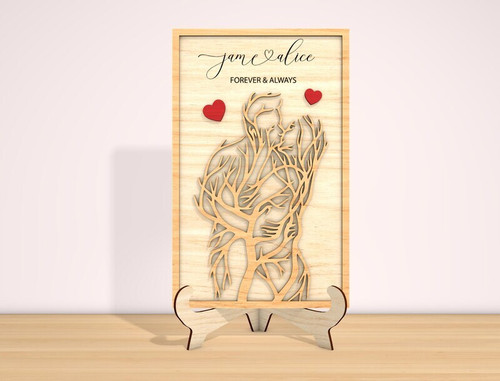 Romantic kissing scene wooden sign personalized with names, anniversary or Valentine’s Day gift, rustic bedroom wall decor | Family Wall Decor