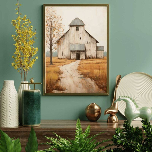 Rustic farmhouse canvas art featuring a vintage barn design in muted earth tones, perfect for country living room decor | Family Wall Decor
