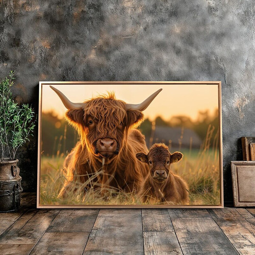 Rustic Farmhouse Highland Cow Canvas For Farmhouse Decor | Family Wall Decor