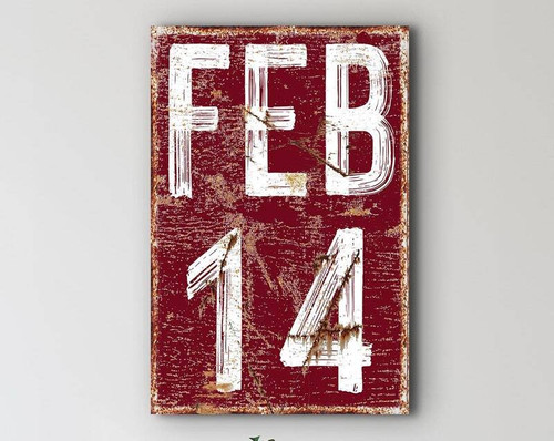 Valentine metal sign, rustic farmhouse style with February 14 lettering and heart, charming wall art gift for couples | Family Wall Decor