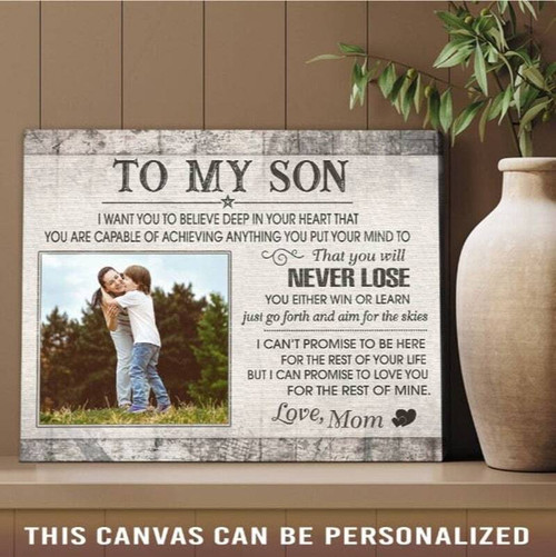 Mother and son canvas with personalized names and date, rustic wood background, heartfelt quote, farmhouse gift for son | Familywalldecor