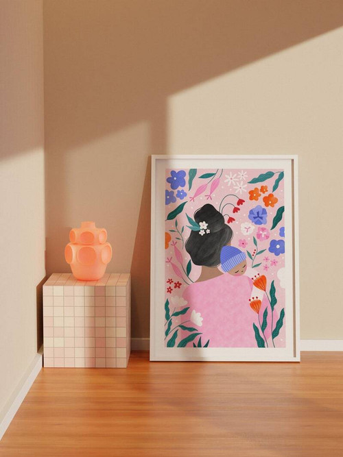 Mother and baby personalized canvas wall art with custom names and date, thoughtful first Mother’s Day gift for new moms | Familywalldecor